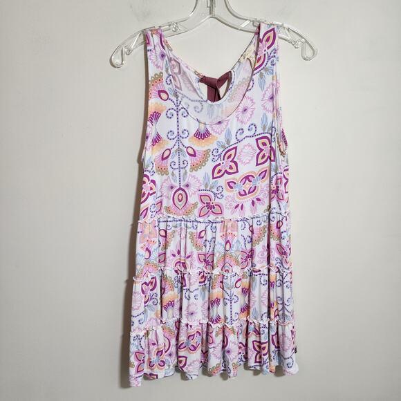 Matilda Jane breath deeply floral print tiered tie back swing tank top woman's S - Picture 1 of 9